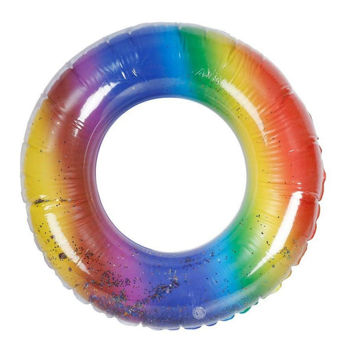 SWIM RING 78CM TRANSPARENT RAINBOW DESIGN WITH GLITTER