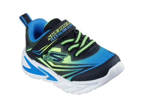SKECHERS S LIGHTS FLEX-GLOW ULTRA BLACK/BLUE/LIME [SZ:6]