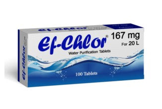 EF-CHLOR WATER PURIFICATION TABLETS 167mg /20 Litre (100 Tablets)