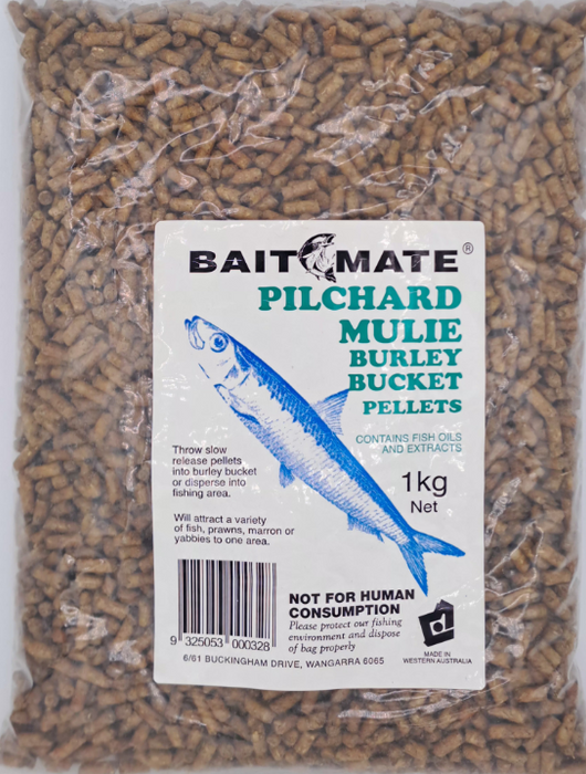 BAITMATE PILCHARD MULIE BURLEY BUCKET PELLETS 1KG